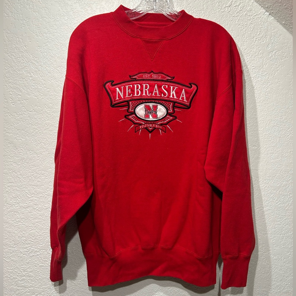 Vintage University of Nebraska Huskers Red Embroidered Crewneck Sweatshirt Large